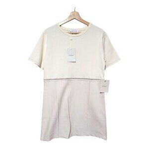 Böhme Womens L Cream Two-Tone Short Sleeve Dress With Lace Trim Detail New